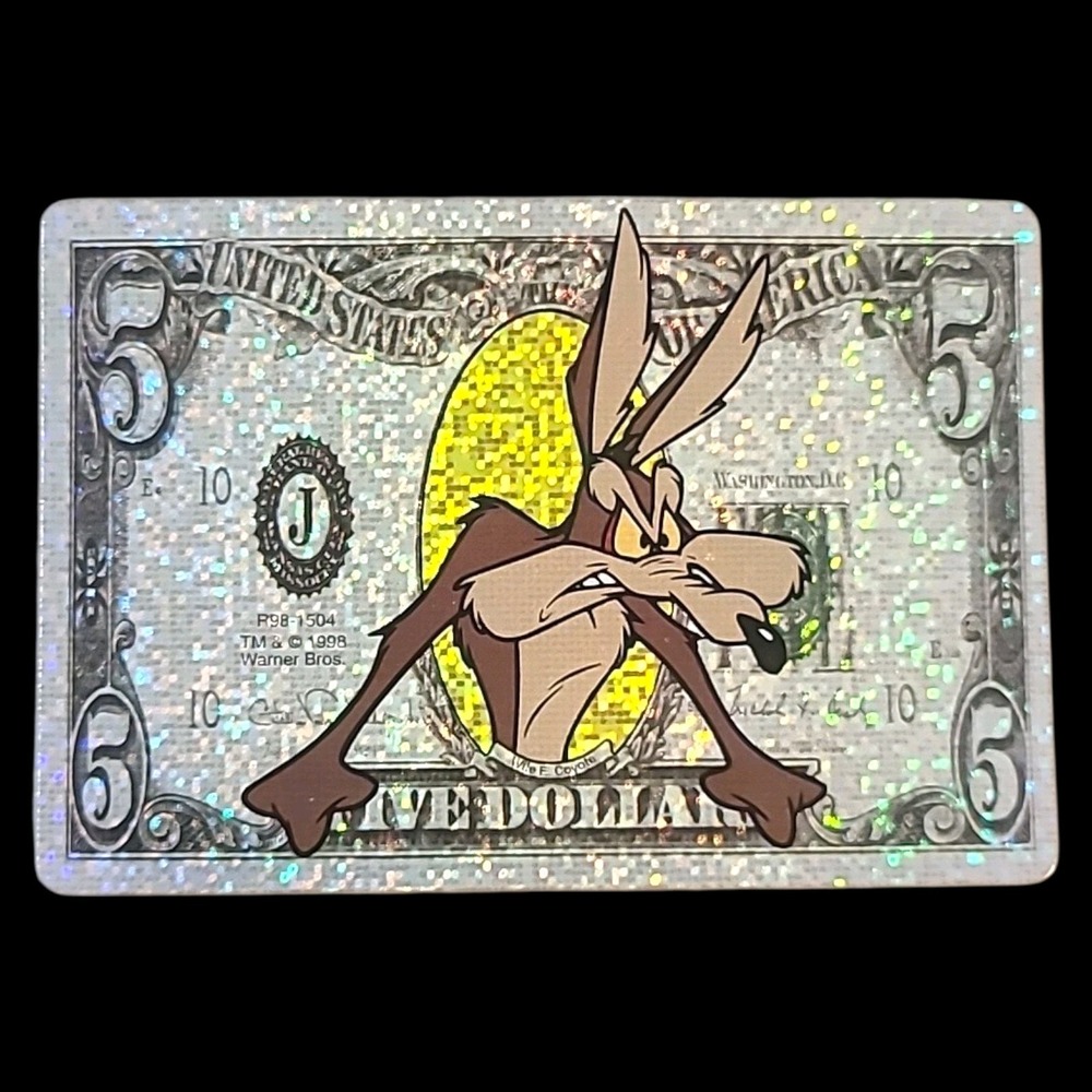 Vintage 1998 Looney Tunes Prism Holographic Money Sticker‎ $5 Wile E Coyote